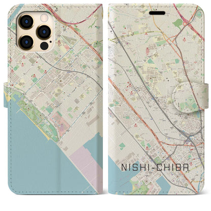 【西千葉（千葉県）】地図柄iPhoneケース（手帳タイプ）ナチュラル・iPhone 12 Pro Max 用
