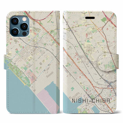 【西千葉（千葉県）】地図柄iPhoneケース（手帳タイプ）ナチュラル・iPhone 12 / 12 Pro 用
