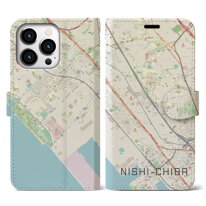 【西千葉（千葉県）】地図柄iPhoneケース（手帳タイプ）ナチュラル・iPhone 13 Pro 用