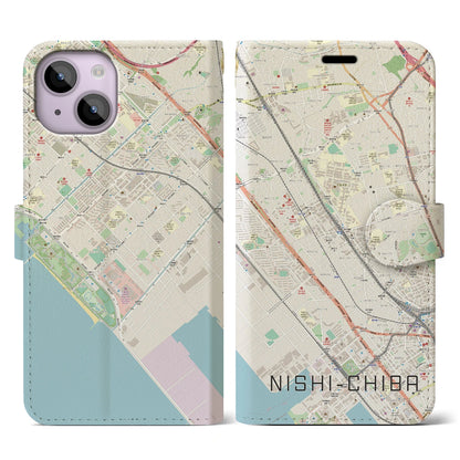 【西千葉（千葉県）】地図柄iPhoneケース（手帳タイプ）ナチュラル・iPhone 14 用