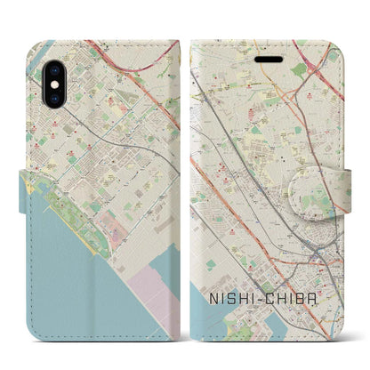 【西千葉（千葉県）】地図柄iPhoneケース（手帳タイプ）ナチュラル・iPhone XS / X 用