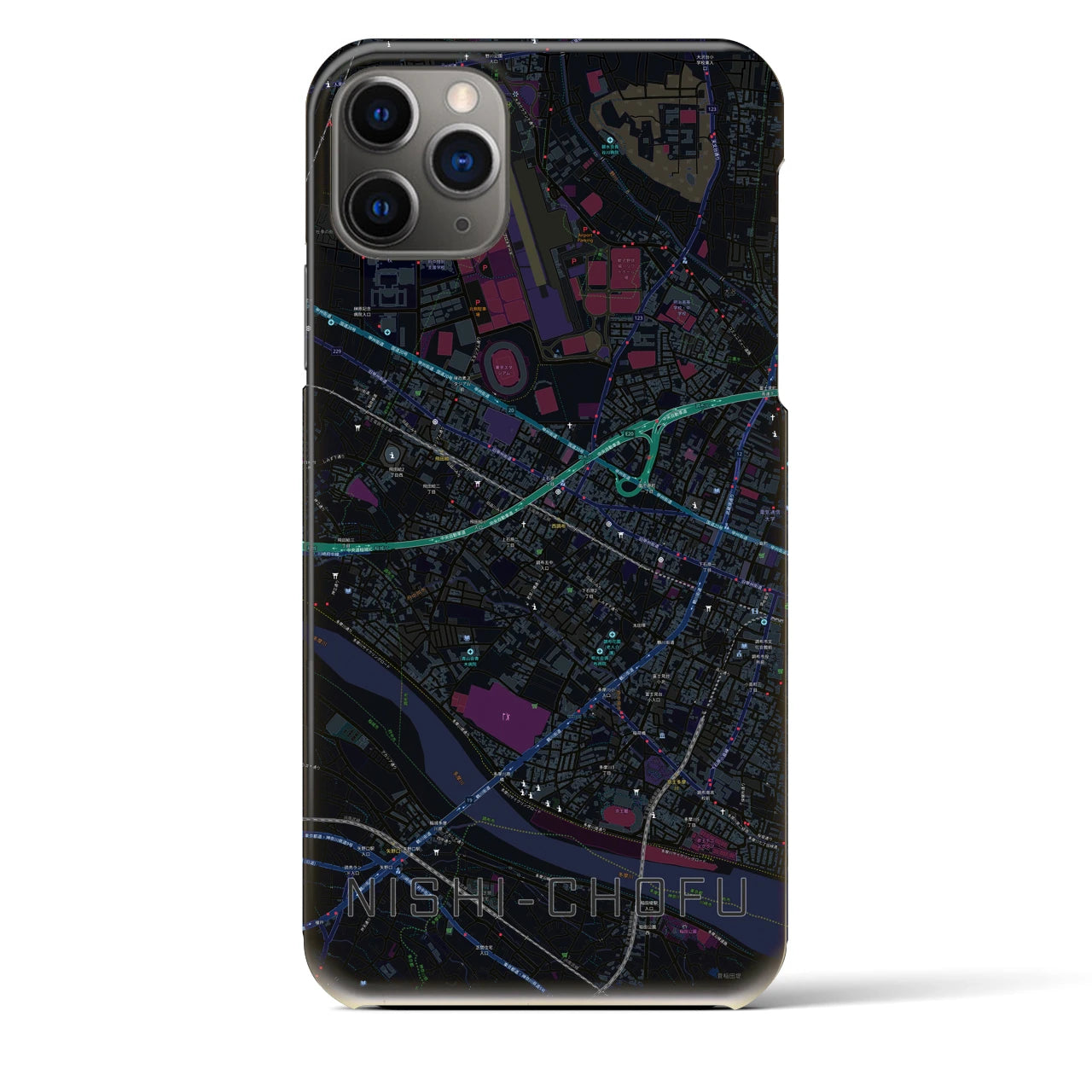 【西調布】地図柄iPhoneケース（バックカバータイプ・ブラック）iPhone 11 Pro Max 用
