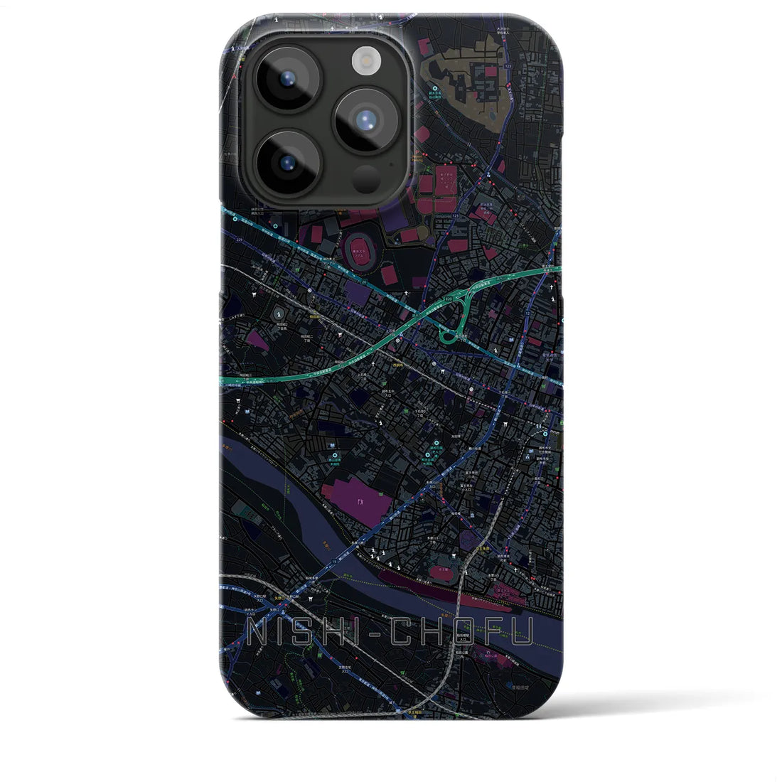 【西調布】地図柄iPhoneケース（バックカバータイプ・ブラック）iPhone 15 Pro Max 用