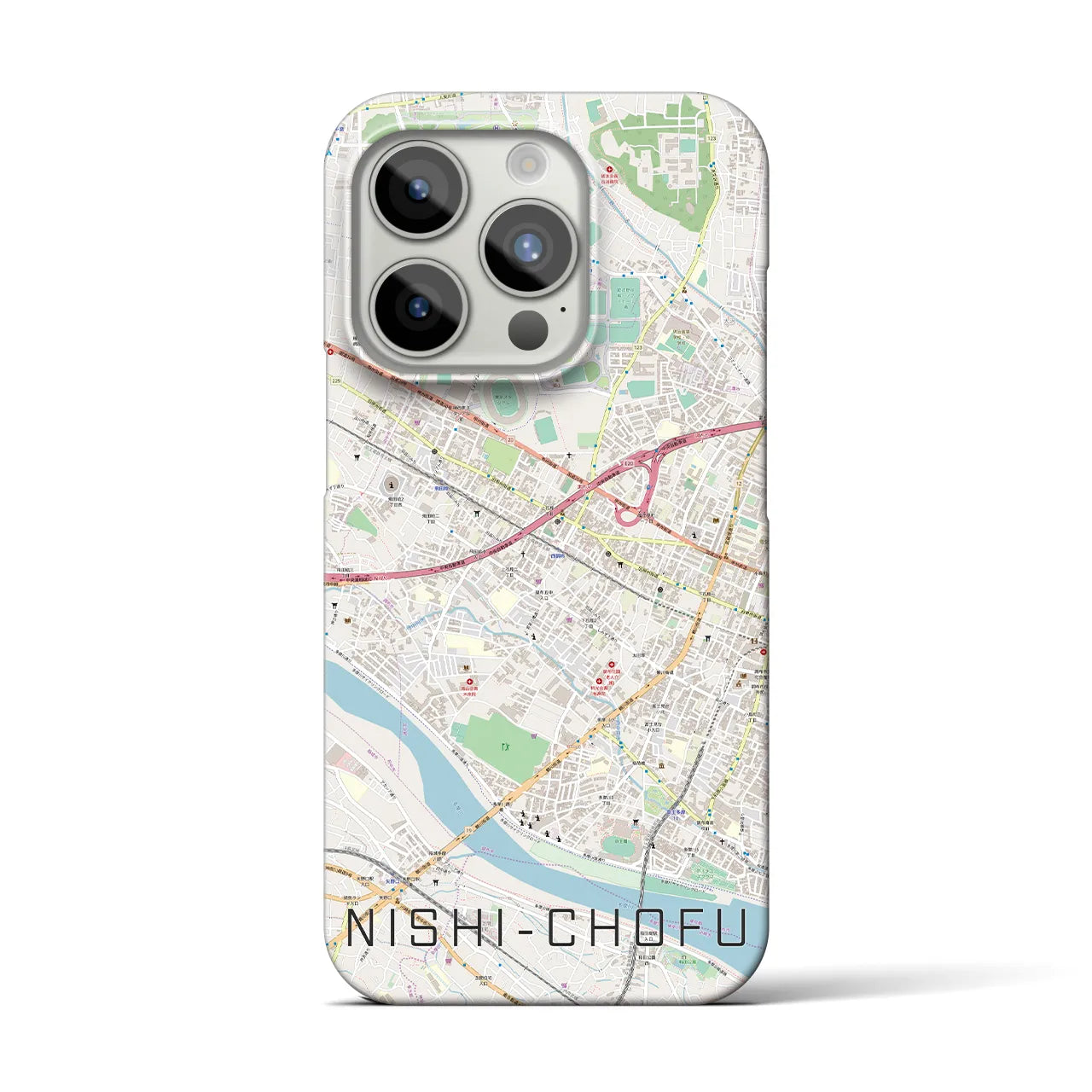 【西調布】地図柄iPhoneケース（バックカバータイプ・ナチュラル）iPhone 15 Pro 用