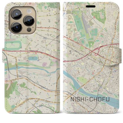 【西調布】地図柄iPhoneケース（手帳両面タイプ・ナチュラル）iPhone 14 Pro Max 用