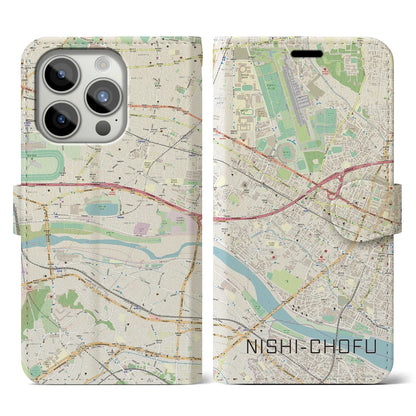【西調布】地図柄iPhoneケース（手帳両面タイプ・ナチュラル）iPhone 15 Pro 用