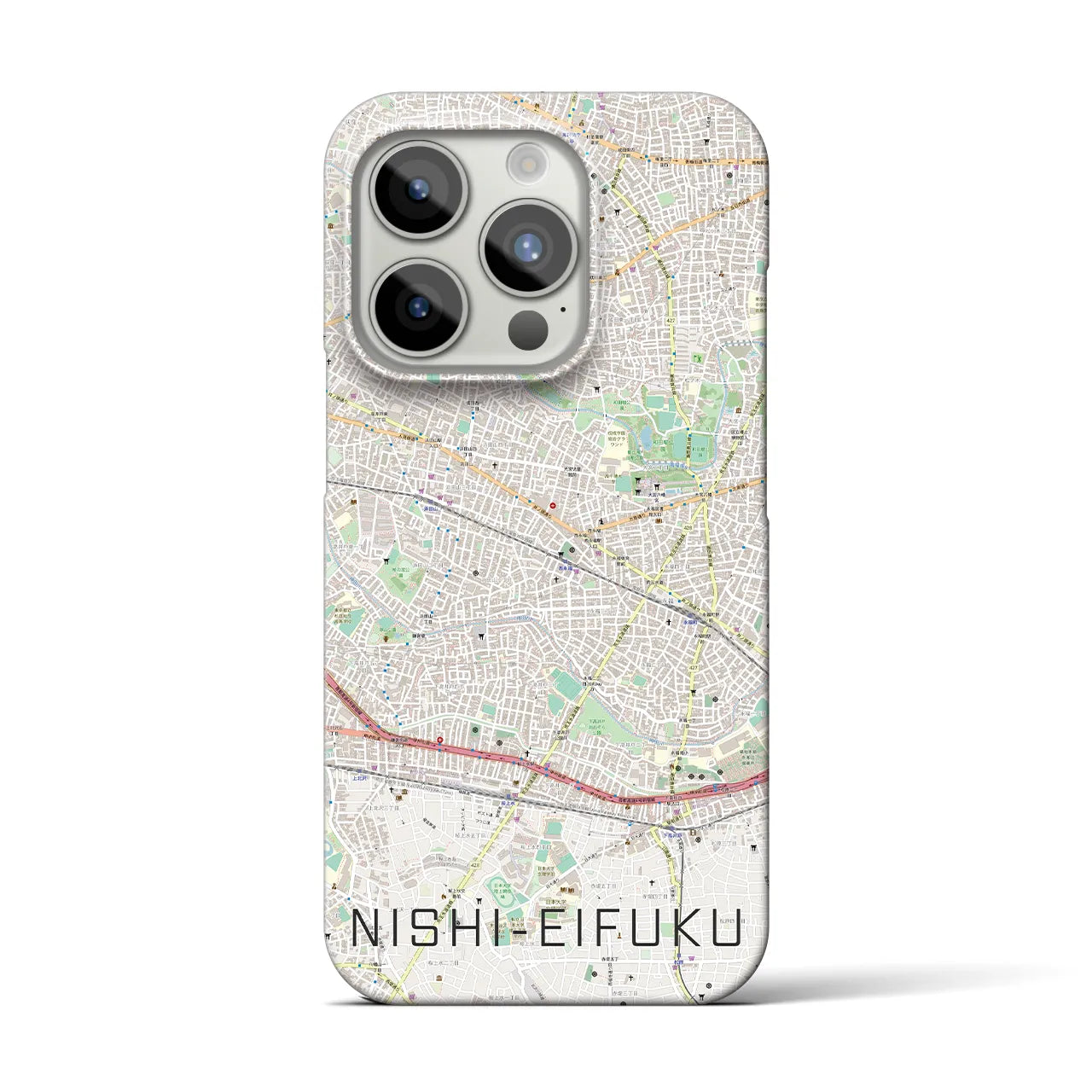 【西永福】地図柄iPhoneケース（バックカバータイプ・ナチュラル）iPhone 15 Pro 用