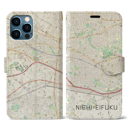 【西永福（東京都）】地図柄iPhoneケース（手帳タイプ）ナチュラル・iPhone 12 / 12 Pro 用