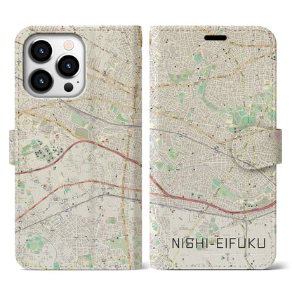 【西永福（東京都）】地図柄iPhoneケース（手帳タイプ）ナチュラル・iPhone 13 Pro 用