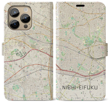 【西永福（東京都）】地図柄iPhoneケース（手帳タイプ）ナチュラル・iPhone 14 Pro Max 用