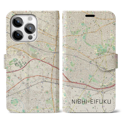 【西永福（東京都）】地図柄iPhoneケース（手帳タイプ）ナチュラル・iPhone 14 Pro 用