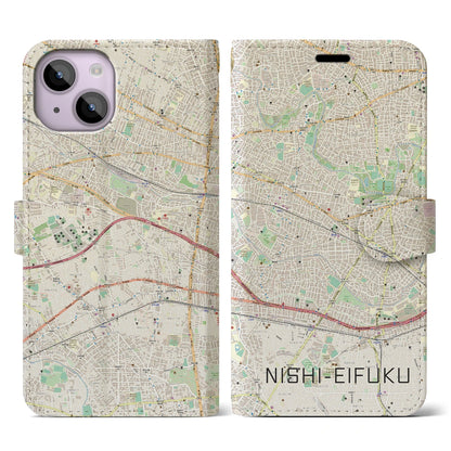 【西永福（東京都）】地図柄iPhoneケース（手帳タイプ）ナチュラル・iPhone 14 用