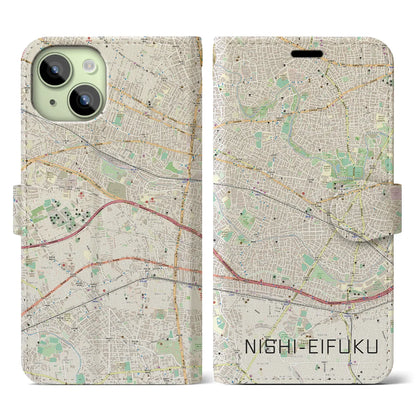 【西永福（東京都）】地図柄iPhoneケース（手帳タイプ）ナチュラル・iPhone 15 用