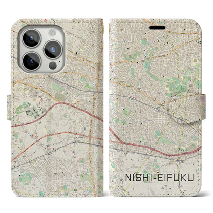 【西永福（東京都）】地図柄iPhoneケース（手帳タイプ）ナチュラル・iPhone 15 Pro 用