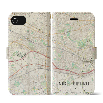 【西永福（東京都）】地図柄iPhoneケース（手帳タイプ）ナチュラル・iPhone SE（第3 / 第2世代） / 8 / 7 / 6s / 6 用