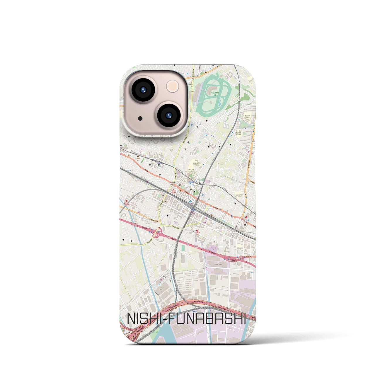【西船橋】地図柄iPhoneケース（バックカバータイプ・ナチュラル）iPhone 13 mini 用