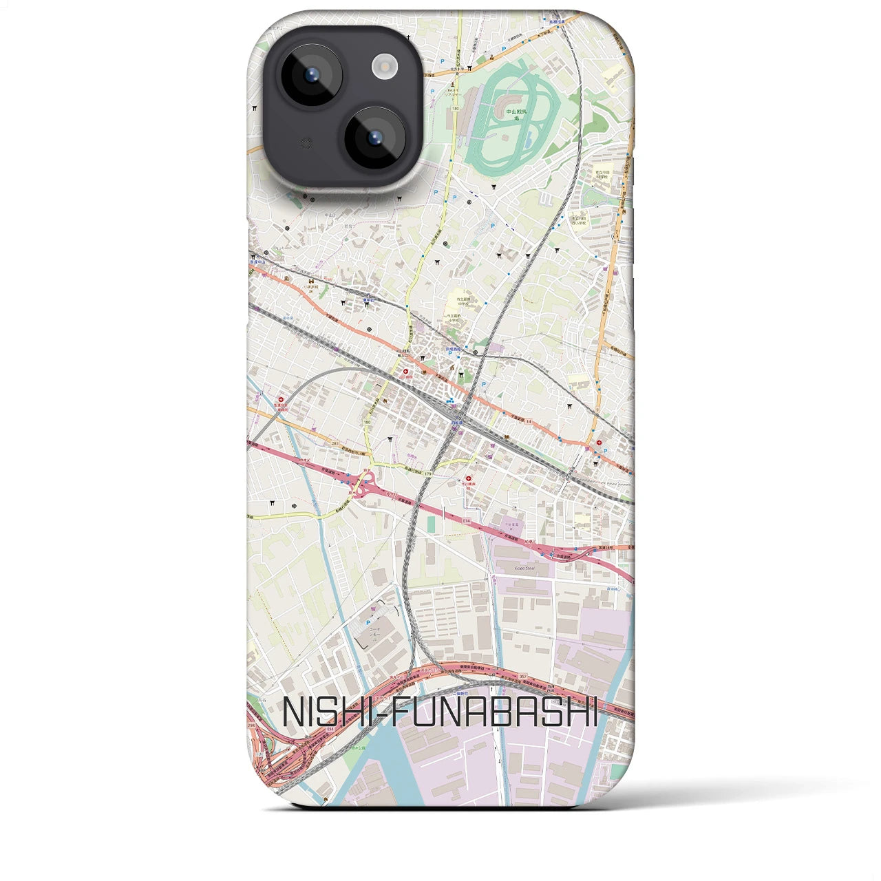 【西船橋】地図柄iPhoneケース（バックカバータイプ・ナチュラル）iPhone 14 Plus 用