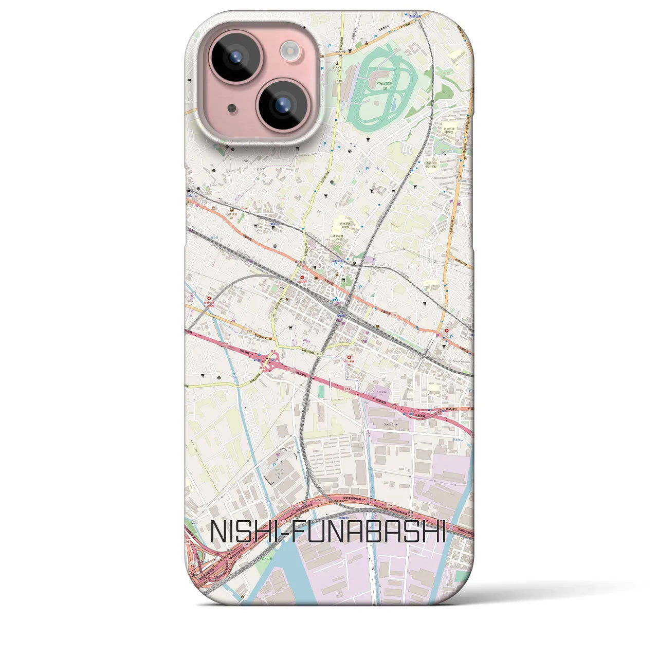 【西船橋】地図柄iPhoneケース（バックカバータイプ・ナチュラル）iPhone 15 Plus 用