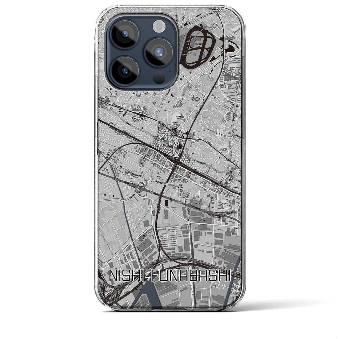 【西船橋】地図柄iPhoneケース（クリアタイプ・モノトーン）iPhone 15 Pro Max 用
