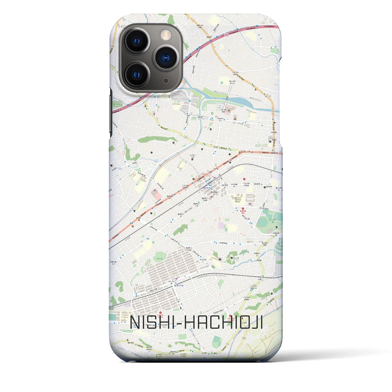 【西八王子】地図柄iPhoneケース（バックカバータイプ・ナチュラル）iPhone 11 Pro Max 用