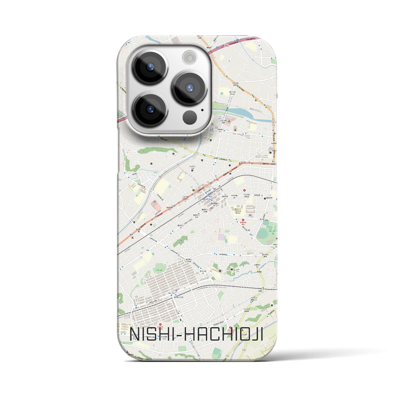 【西八王子】地図柄iPhoneケース（バックカバータイプ・ナチュラル）iPhone 14 Pro 用