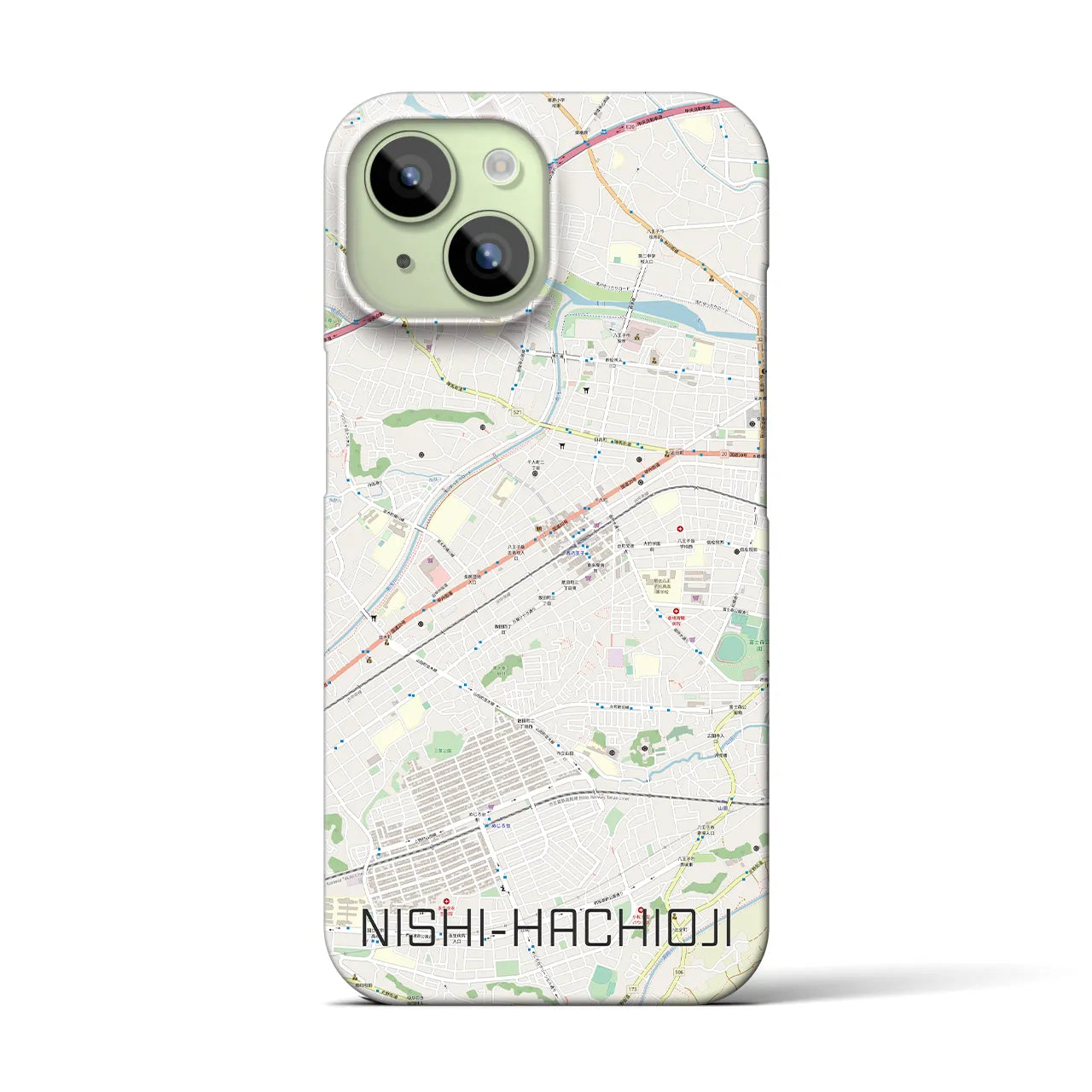 【西八王子】地図柄iPhoneケース（バックカバータイプ・ナチュラル）iPhone 15 用