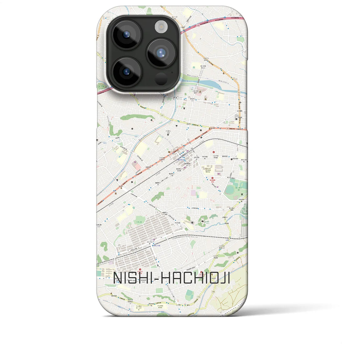 【西八王子】地図柄iPhoneケース（バックカバータイプ・ナチュラル）iPhone 15 Pro Max 用