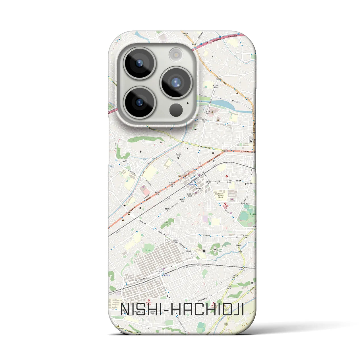 【西八王子】地図柄iPhoneケース（バックカバータイプ・ナチュラル）iPhone 15 Pro 用