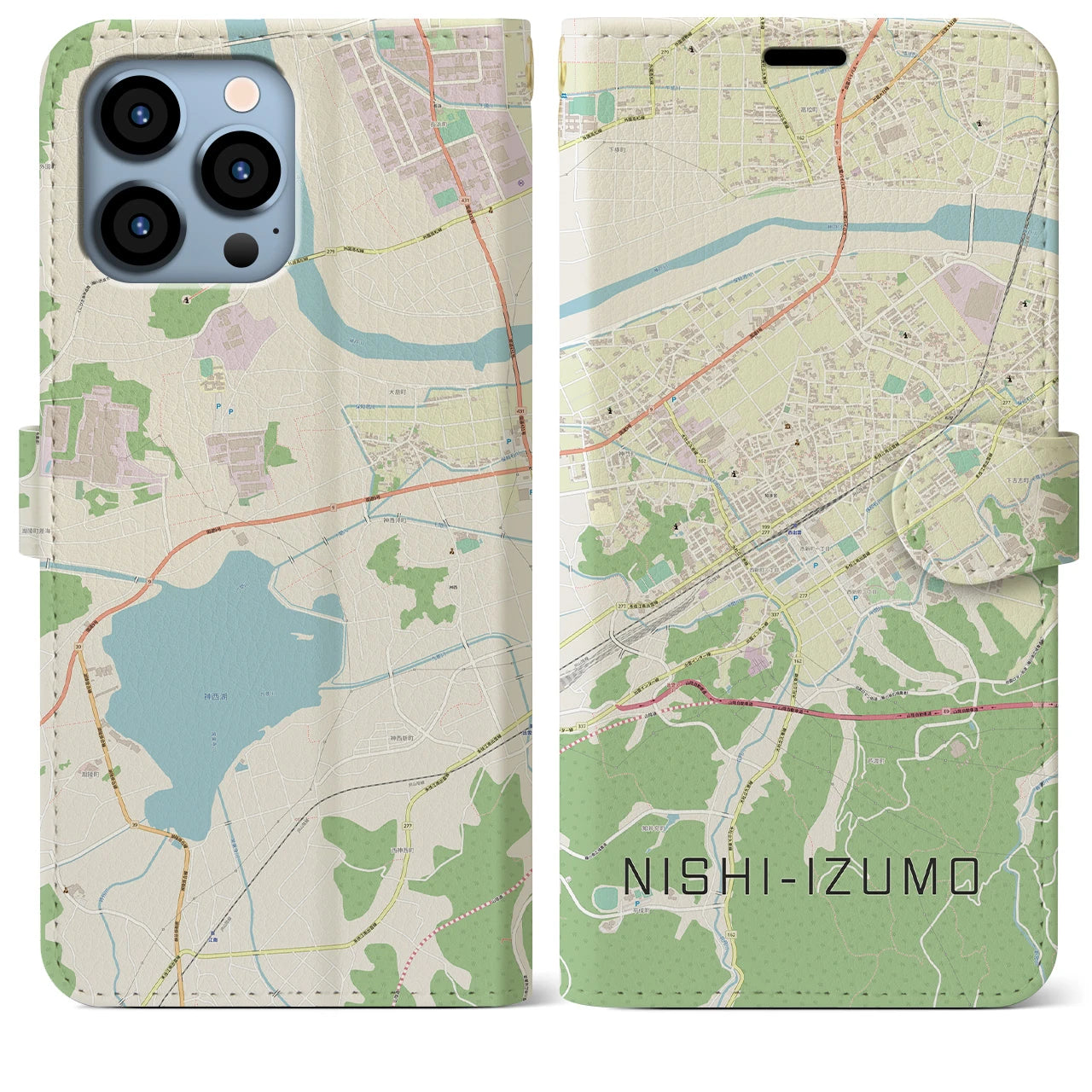 【西出雲】地図柄iPhoneケース（手帳両面タイプ・ナチュラル）iPhone 13 Pro Max 用