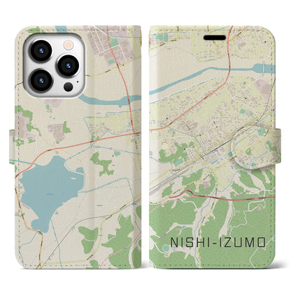 【西出雲（島根県）】地図柄iPhoneケース（手帳タイプ）ナチュラル・iPhone 13 Pro 用