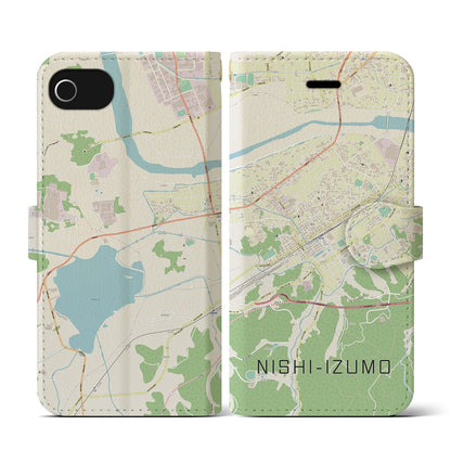 【西出雲（島根県）】地図柄iPhoneケース（手帳タイプ）ナチュラル・iPhone SE（第3 / 第2世代） / 8 / 7 / 6s / 6 用