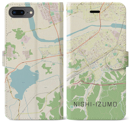 【西出雲（島根県）】地図柄iPhoneケース（手帳タイプ）ナチュラル・iPhone 8Plus /7Plus / 6sPlus / 6Plus 用