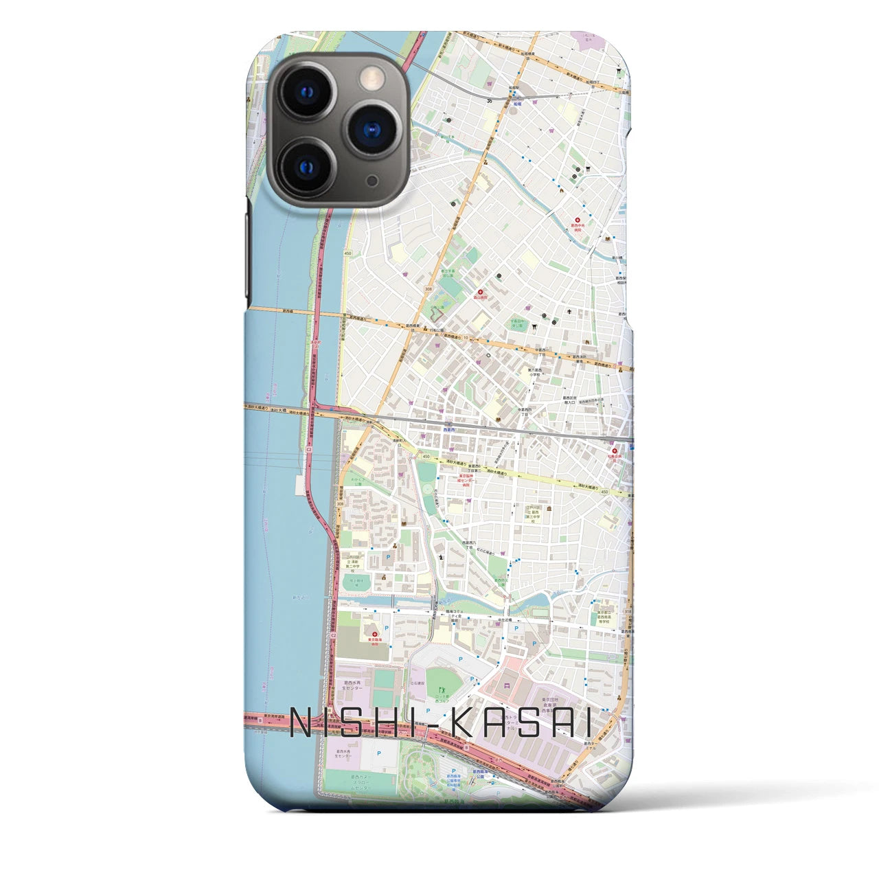 【西葛西】地図柄iPhoneケース（バックカバータイプ・ナチュラル）iPhone 11 Pro Max 用