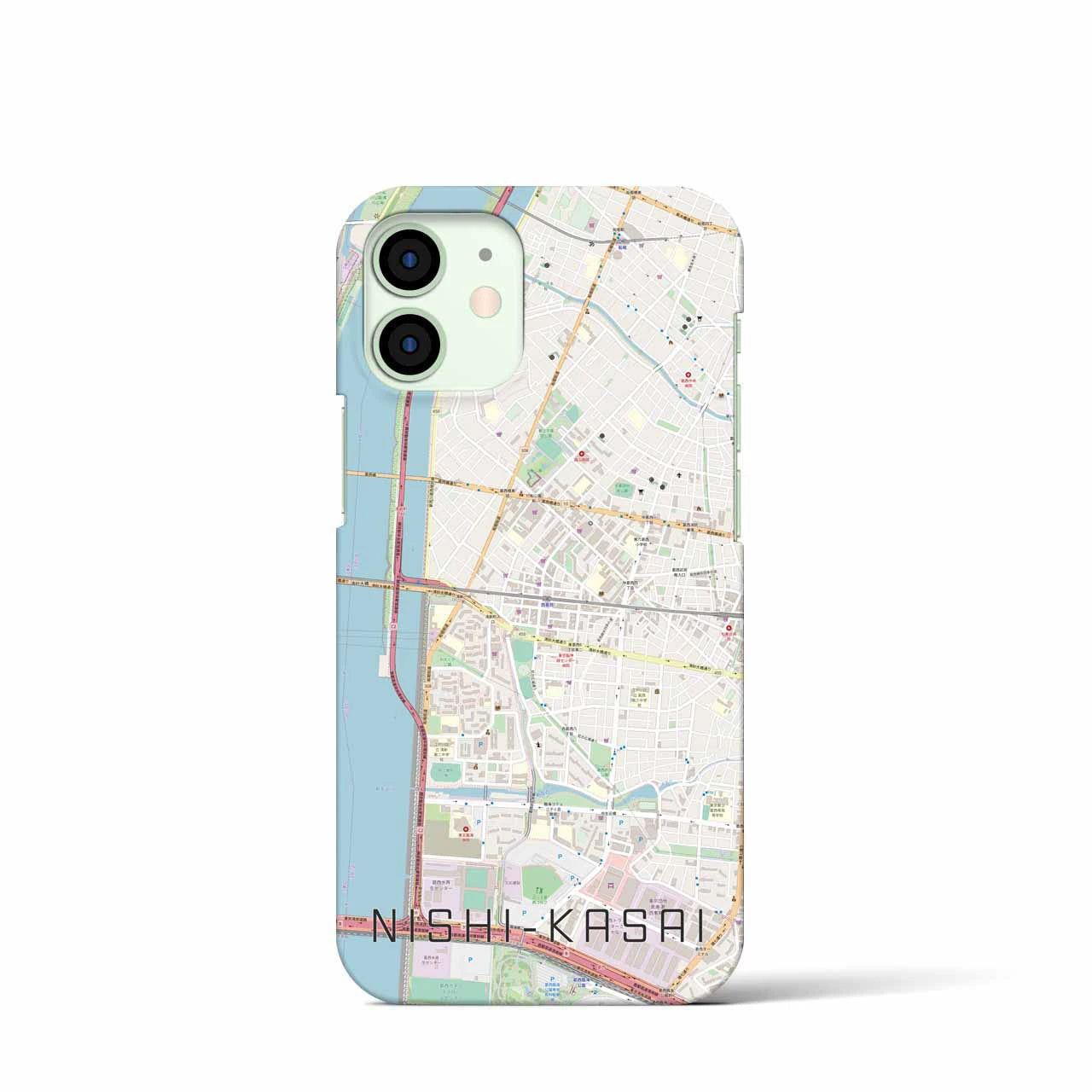 【西葛西】地図柄iPhoneケース（バックカバータイプ・ナチュラル）iPhone 12 mini 用