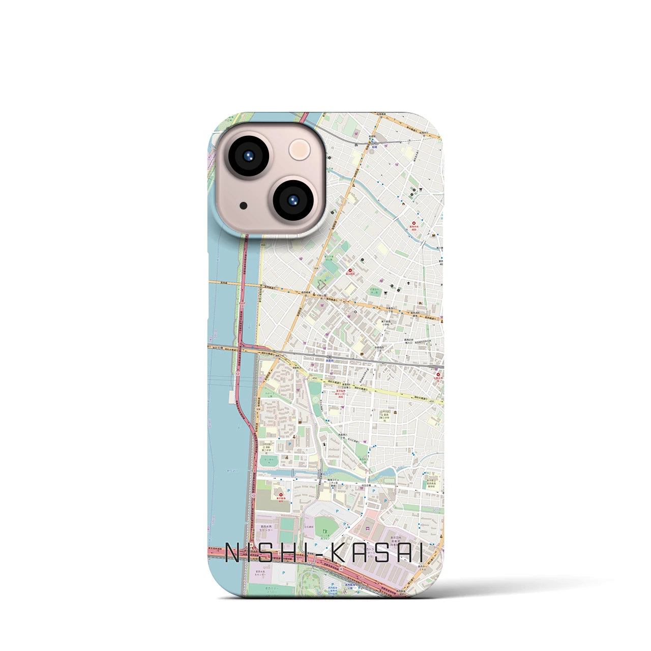 【西葛西】地図柄iPhoneケース（バックカバータイプ・ナチュラル）iPhone 13 mini 用