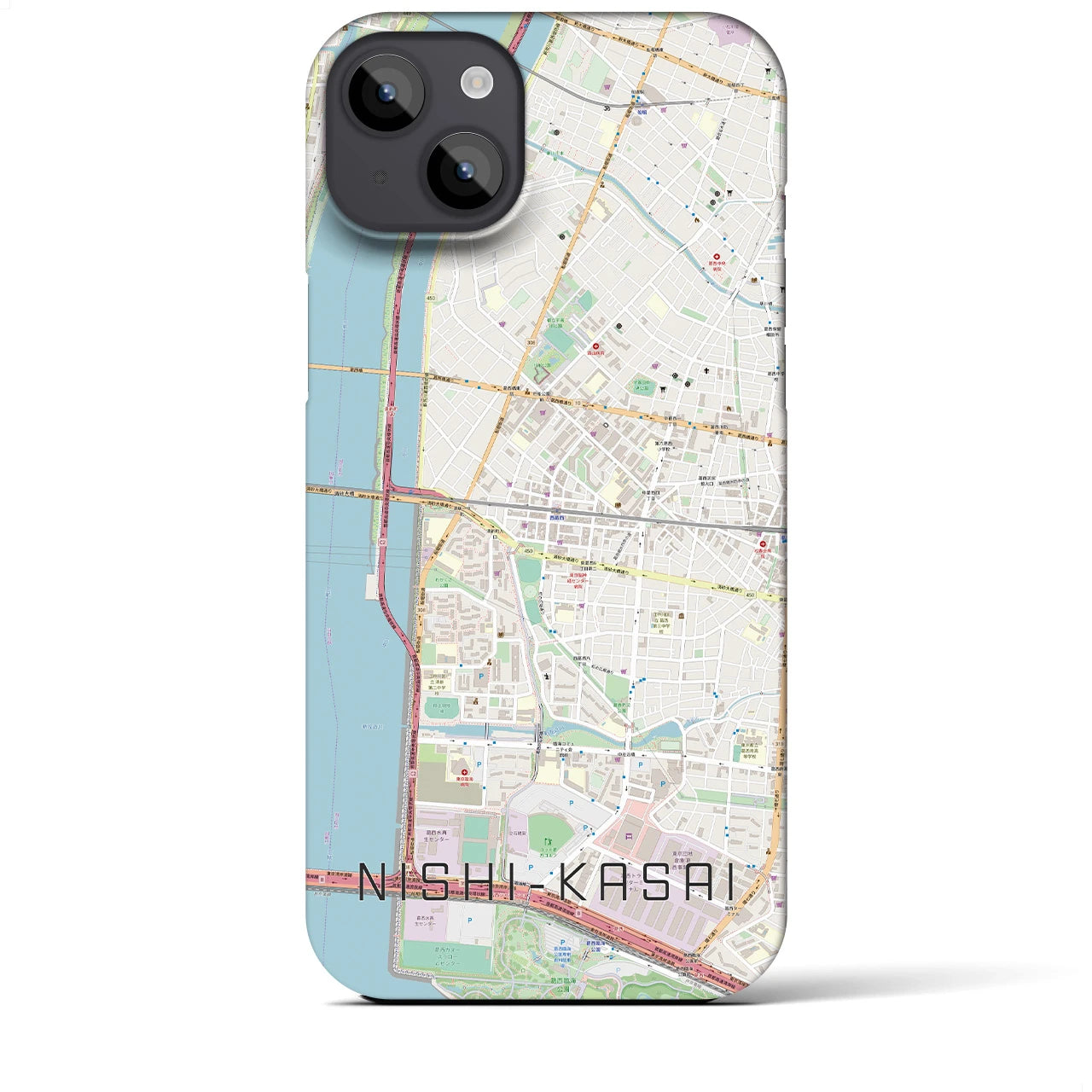 【西葛西】地図柄iPhoneケース（バックカバータイプ・ナチュラル）iPhone 14 Plus 用