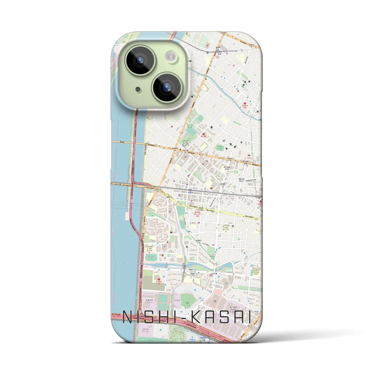 【西葛西】地図柄iPhoneケース（バックカバータイプ・ナチュラル）iPhone 15 用