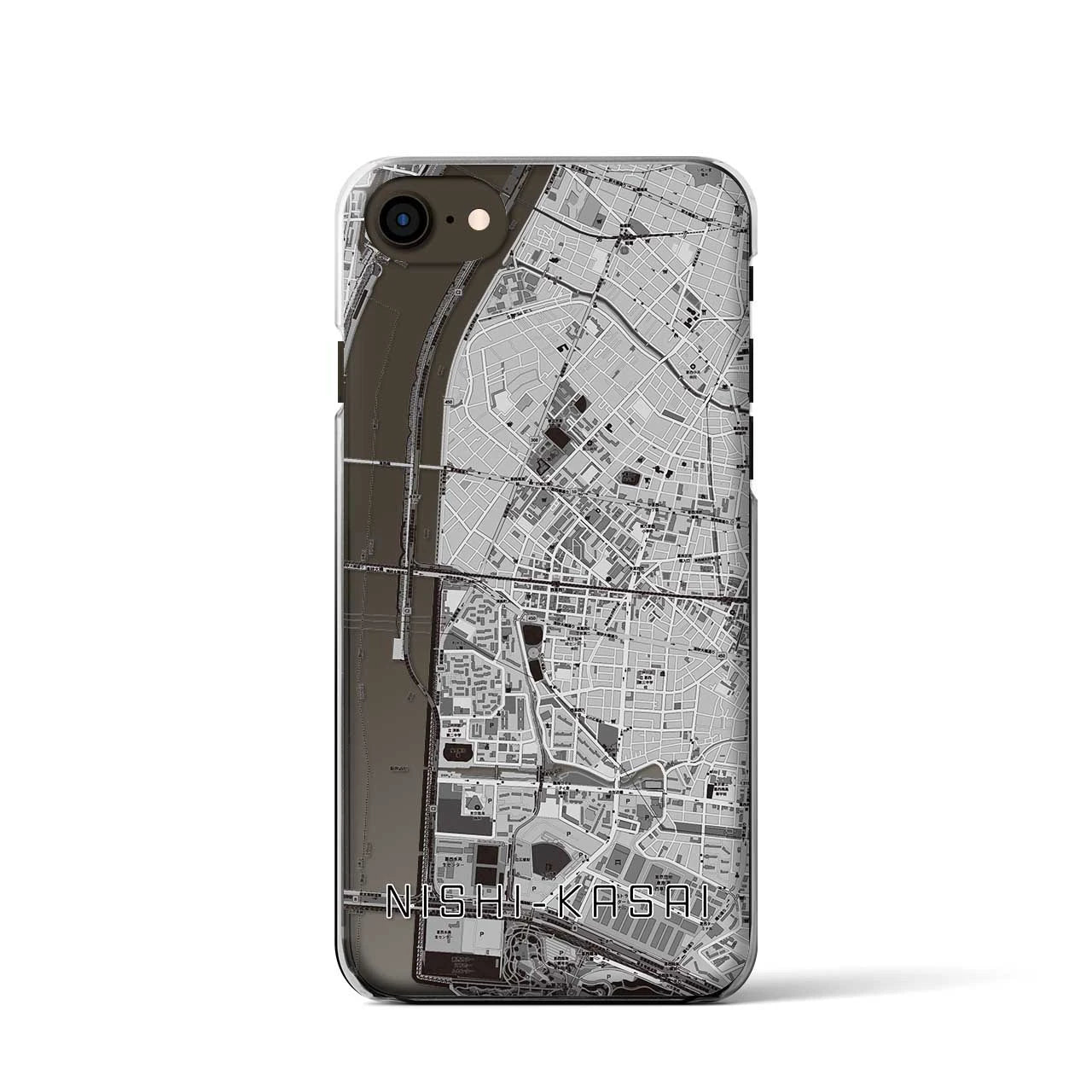 【西葛西】地図柄iPhoneケース（クリアタイプ・モノトーン）iPhone SE（第3 / 第2世代） / 8 / 7 / 6s / 6 用