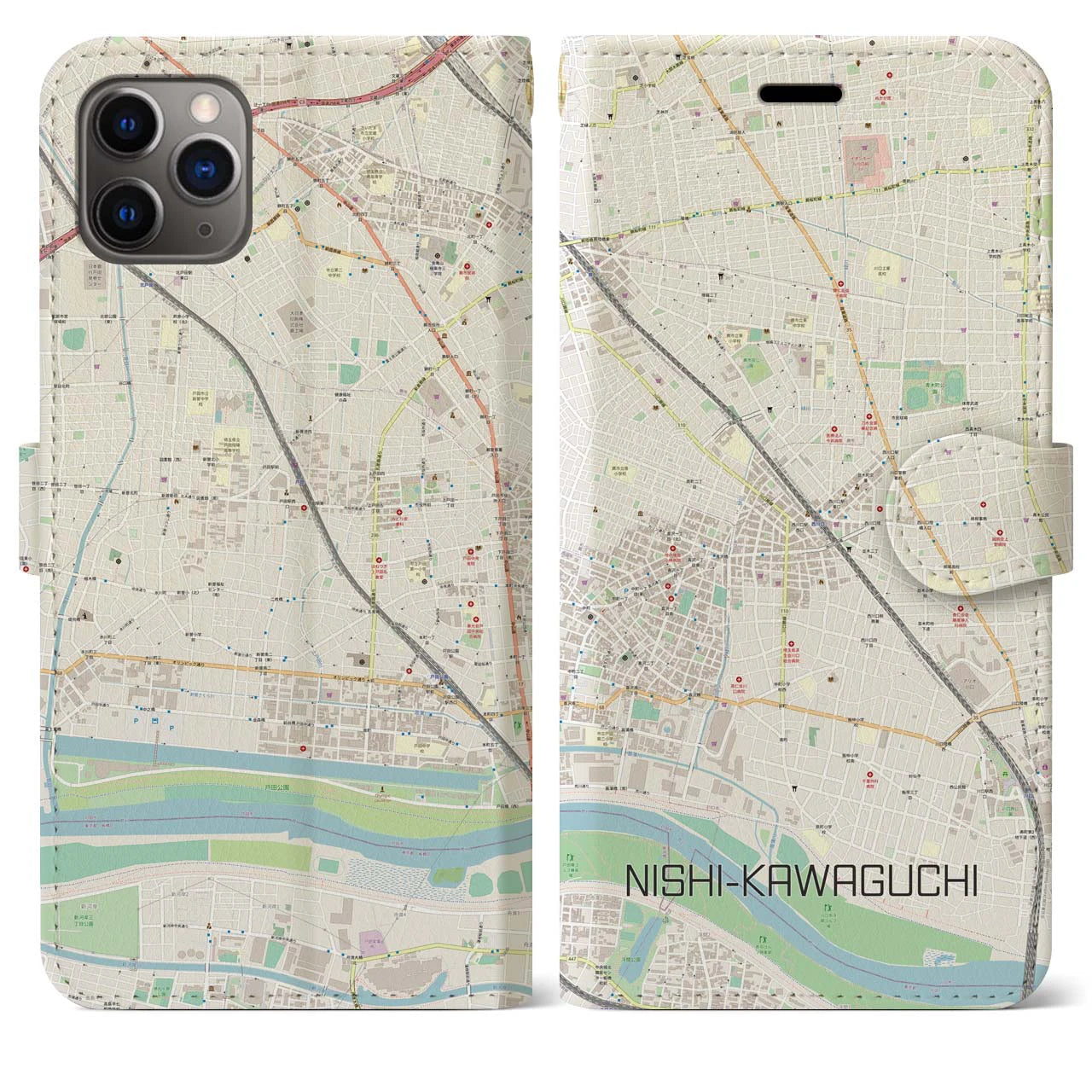 【西川口】地図柄iPhoneケース（手帳両面タイプ・ナチュラル）iPhone 11 Pro Max 用