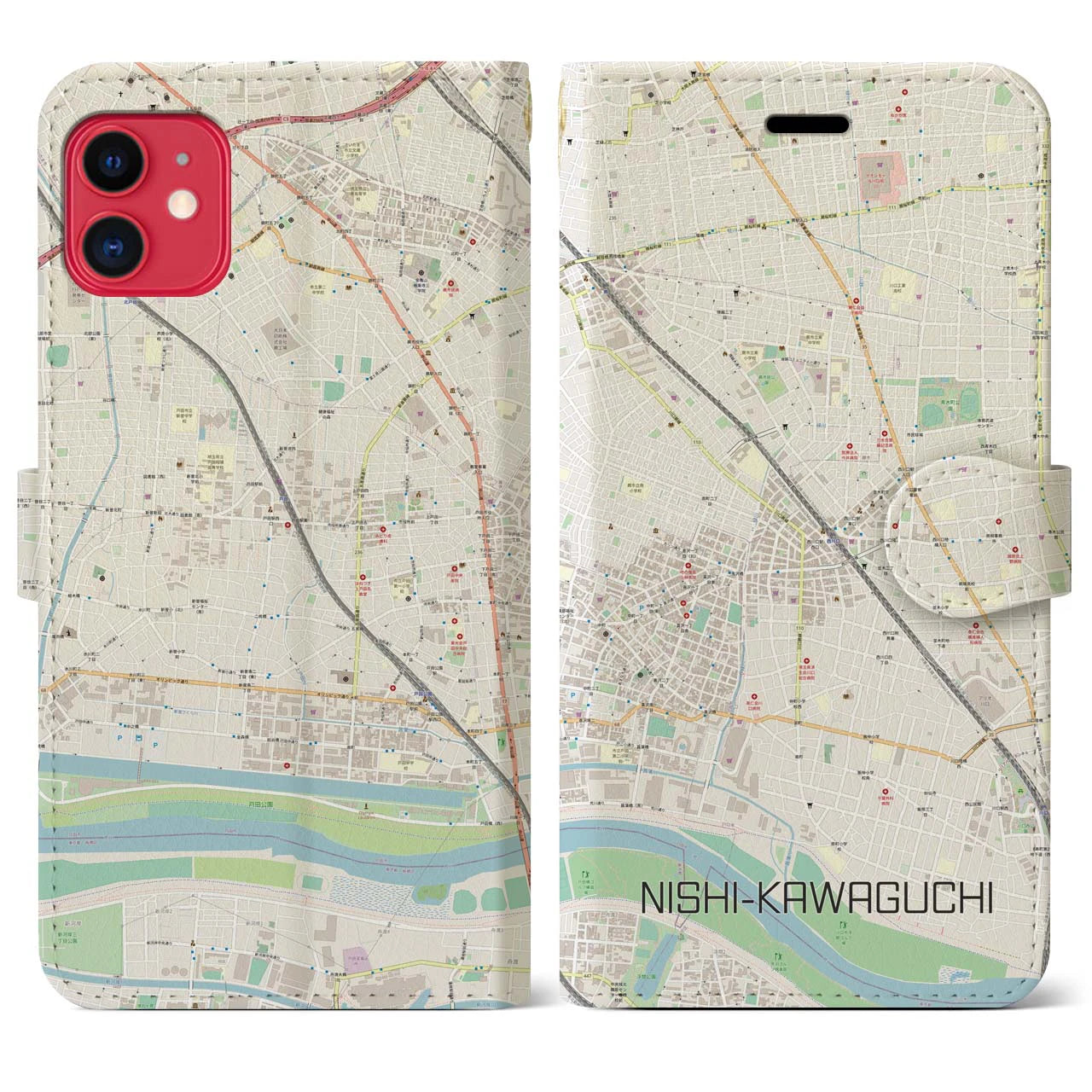 【西川口】地図柄iPhoneケース（手帳両面タイプ・ナチュラル）iPhone 11 用
