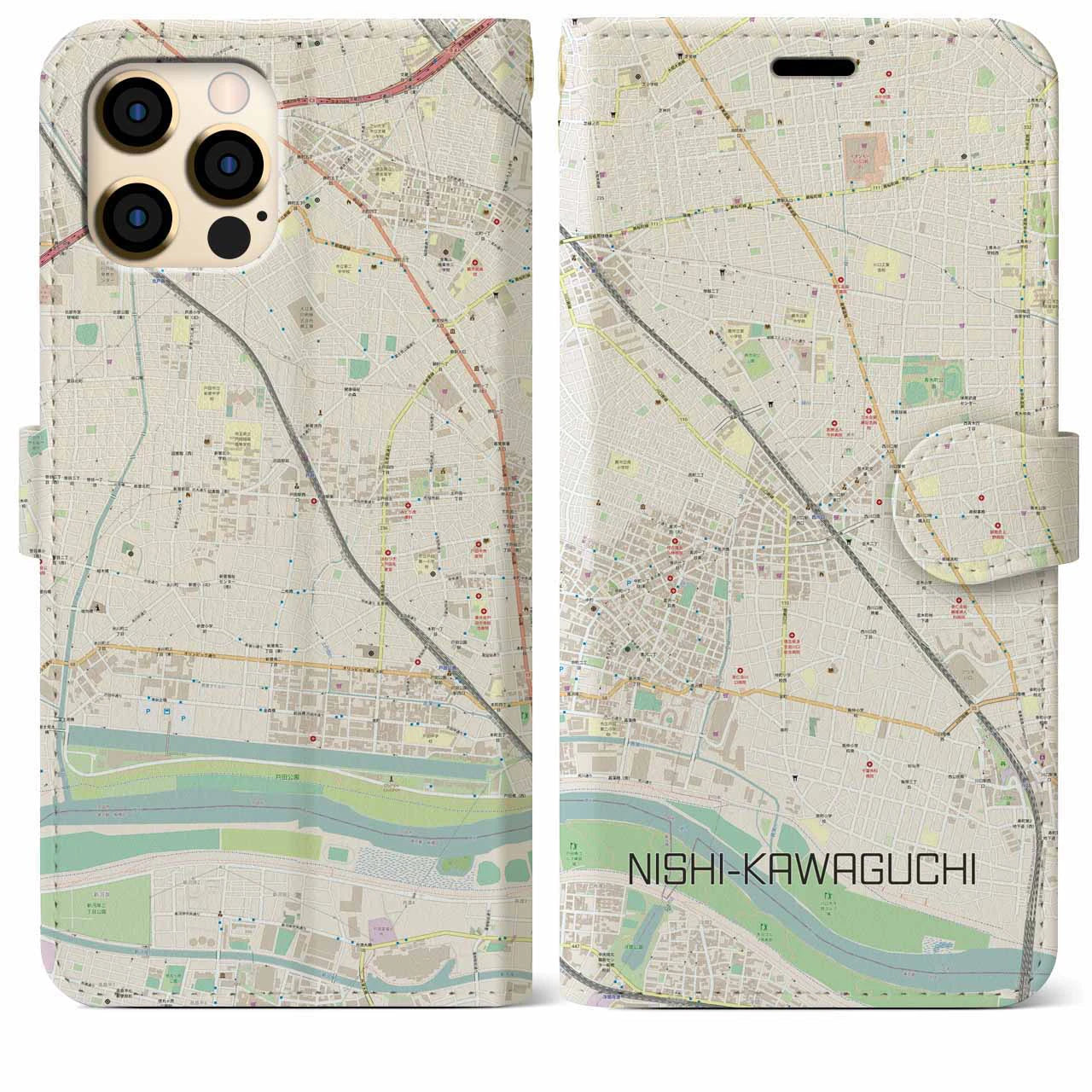 【西川口】地図柄iPhoneケース（手帳両面タイプ・ナチュラル）iPhone 12 Pro Max 用
