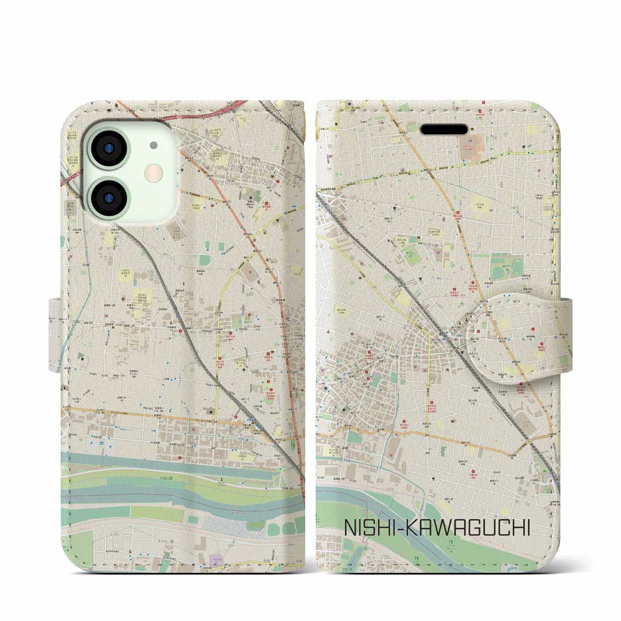 【西川口】地図柄iPhoneケース（手帳両面タイプ・ナチュラル）iPhone 12 mini 用