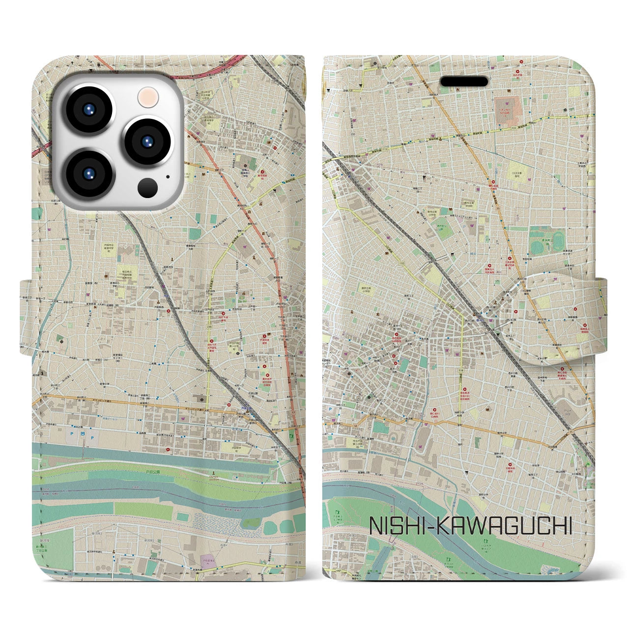 【西川口】地図柄iPhoneケース（手帳両面タイプ・ナチュラル）iPhone 13 Pro 用