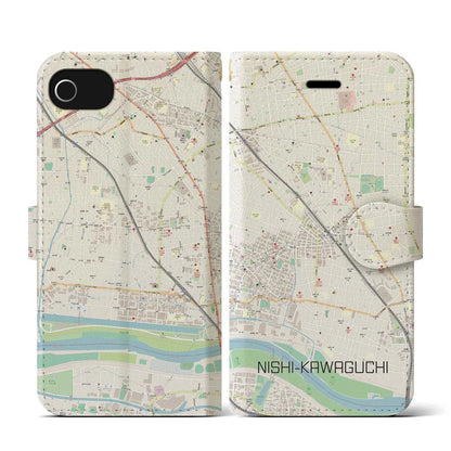 【西川口（埼玉県）】地図柄iPhoneケース（手帳タイプ）ナチュラル・iPhone SE（第3 / 第2世代） / 8 / 7 / 6s / 6 用