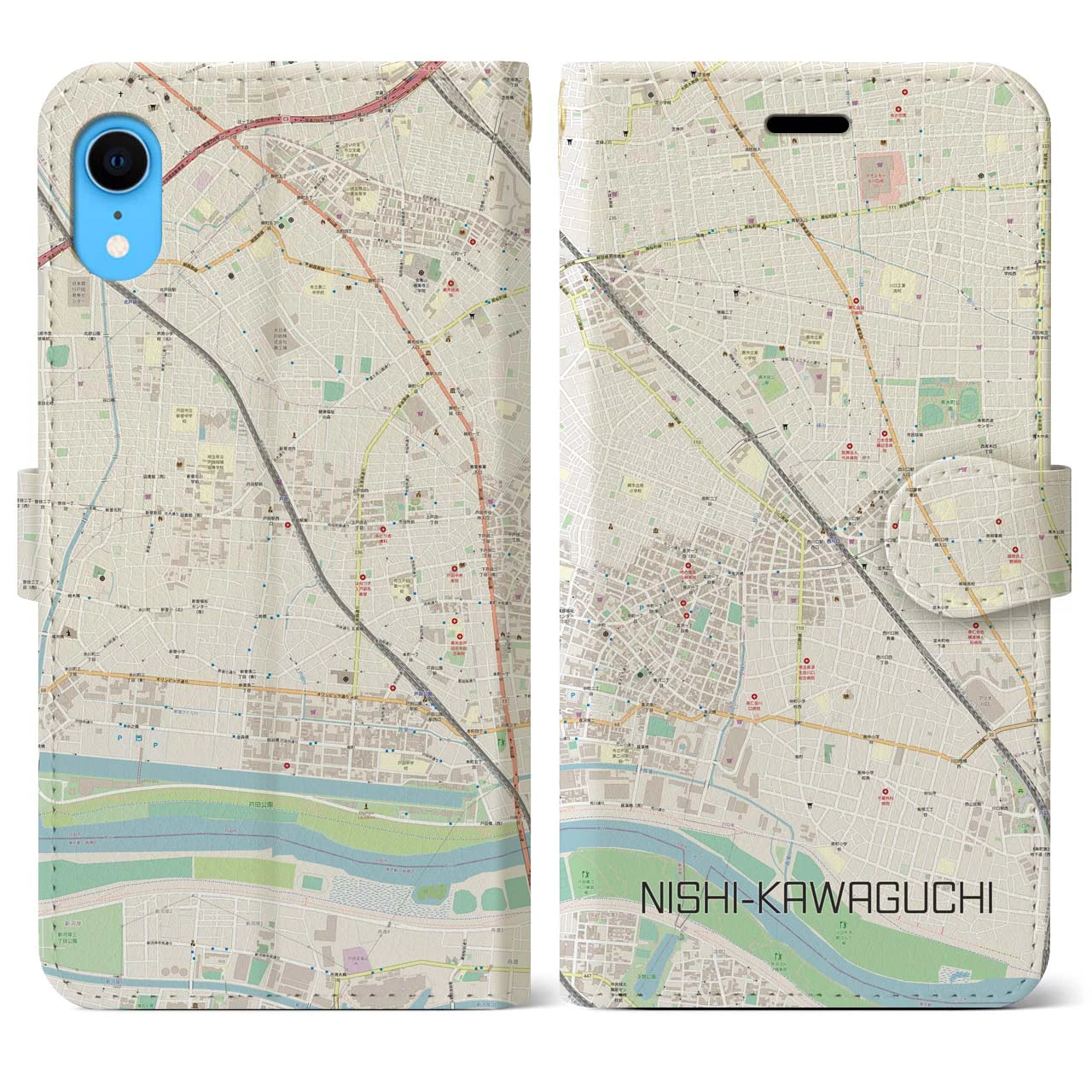 【西川口】地図柄iPhoneケース（手帳両面タイプ・ナチュラル）iPhone XR 用