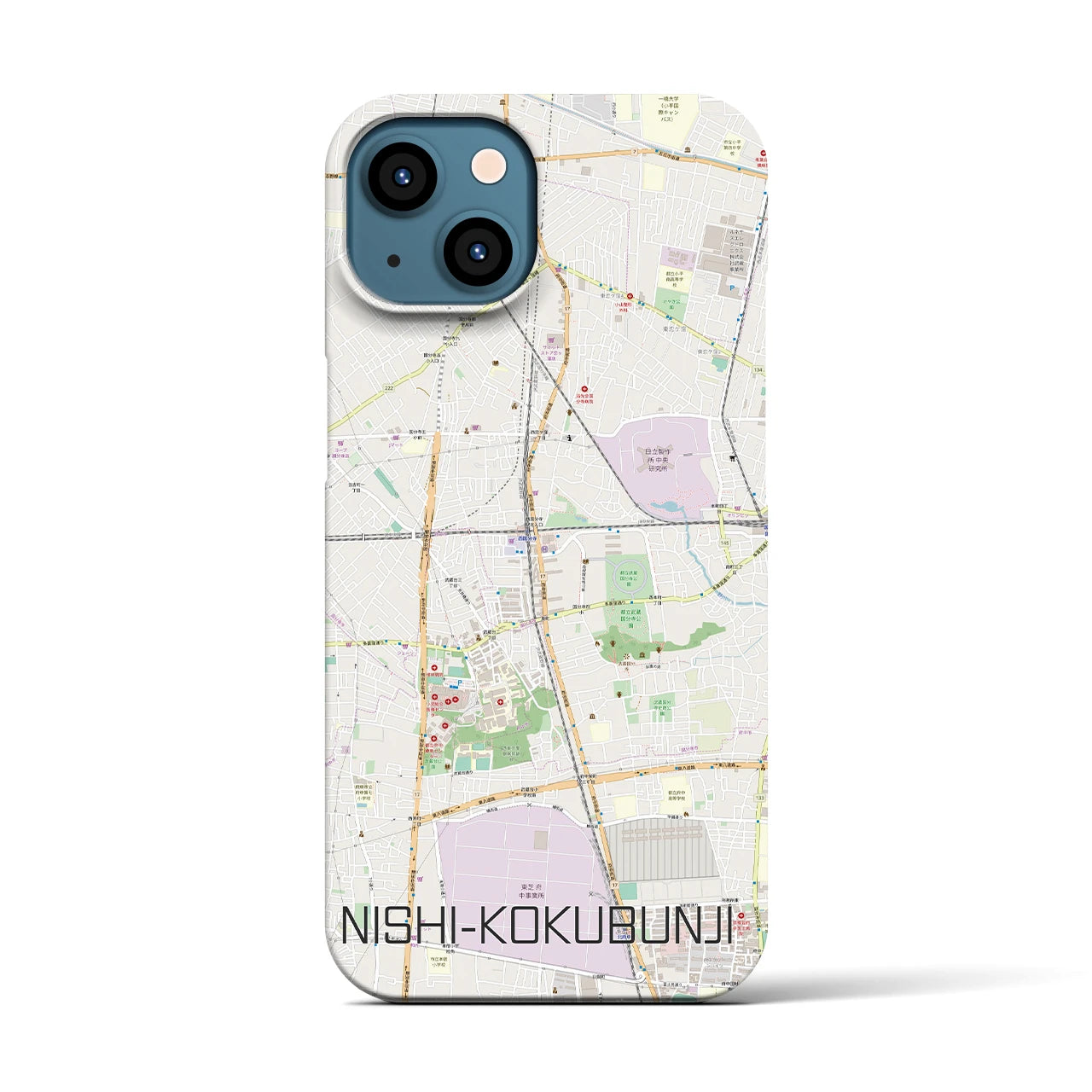 【西国分寺】地図柄iPhoneケース（バックカバータイプ・ナチュラル）iPhone 13 用
