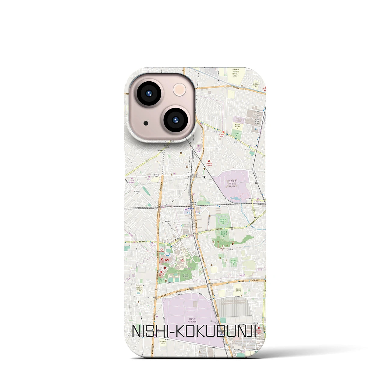 【西国分寺】地図柄iPhoneケース（バックカバータイプ・ナチュラル）iPhone 13 mini 用