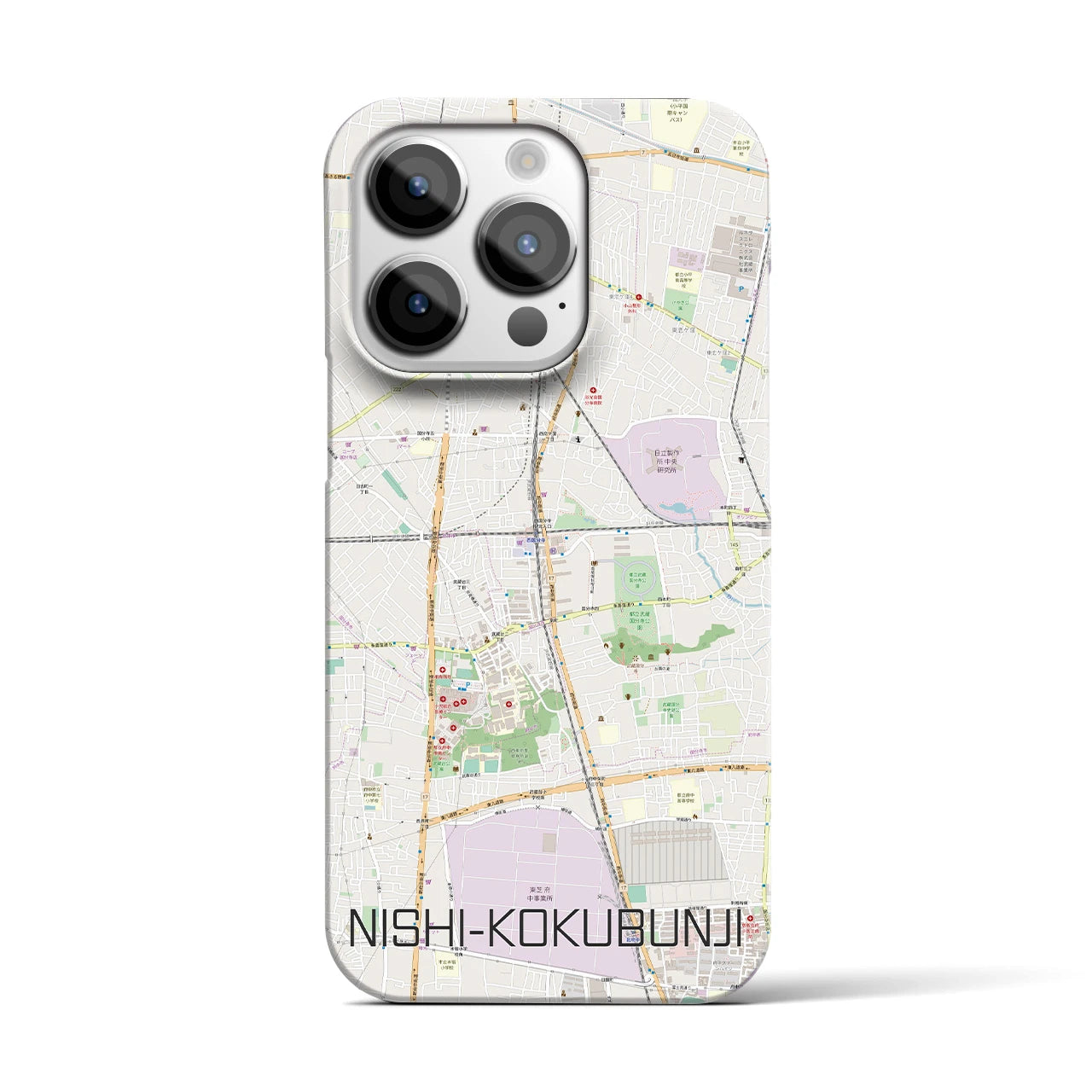 【西国分寺】地図柄iPhoneケース（バックカバータイプ・ナチュラル）iPhone 14 Pro 用