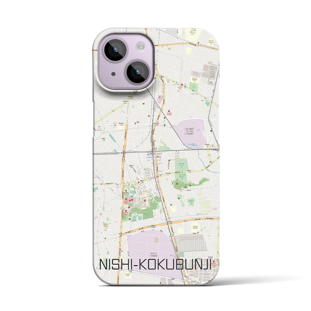 【西国分寺】地図柄iPhoneケース（バックカバータイプ・ナチュラル）iPhone 14 用