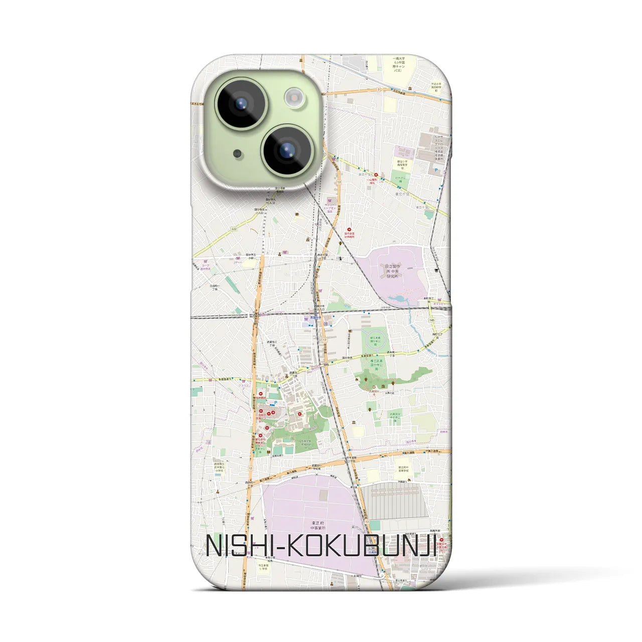 【西国分寺】地図柄iPhoneケース（バックカバータイプ・ナチュラル）iPhone 15 用